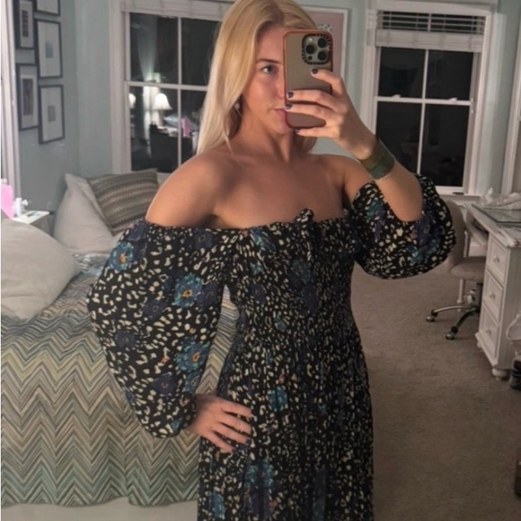 Free People Dresses & Skirts - Free People Black Off-Shoulder Floral Maxi Dress